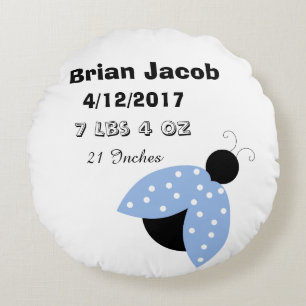 Almofada Redonda Travesseiro Personalizado Menino Bebê Joaninha Azu