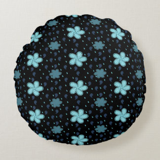 Almofada Redonda Travesseiro Preto com Estampa Floral Paisley Azul