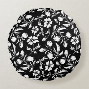 Almofada Redonda Travesseiro Preto e Branco Floral