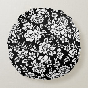 Almofada Redonda Travesseiro Preto e Branco Floral