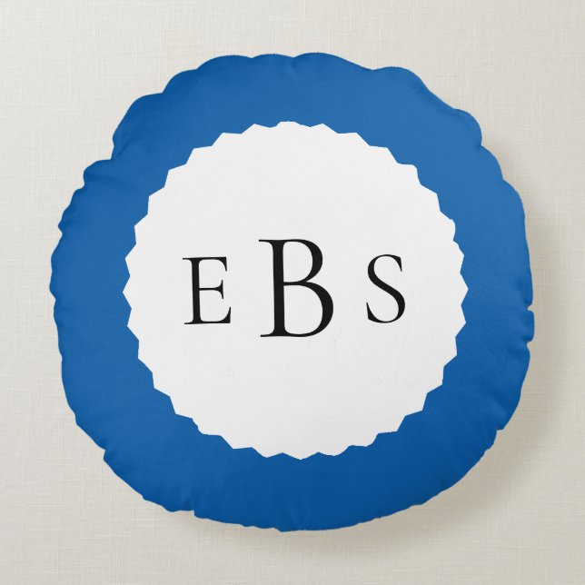 Almofada Redonda Travesseiro Real Azul Monograma Redondo (Frente)