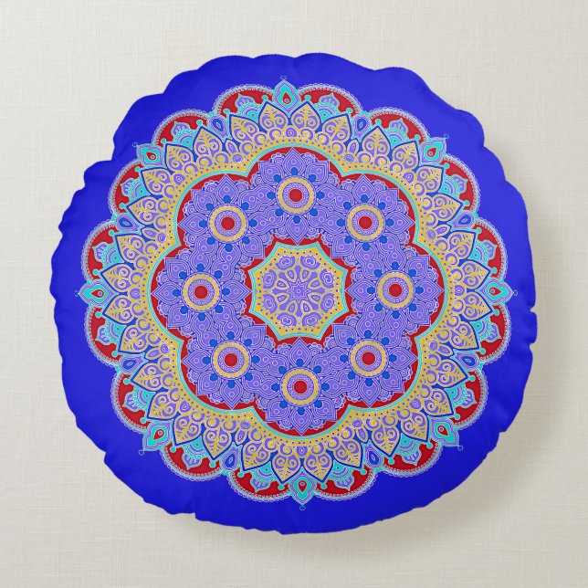 Almofada Redonda Travesseiro redondo Blue Mandala (Frente)