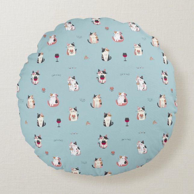 Almofada Redonda Travesseiro redondo Cat & Wine: divertido e Quirky (Frente)