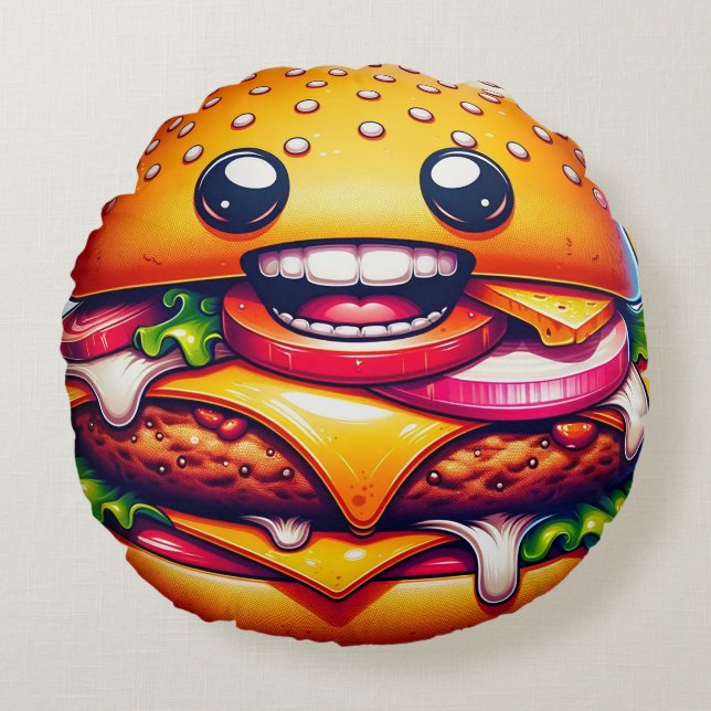 Almofada Redonda Travesseiro Redondo Cheeseburger - Whimsical (Frente)