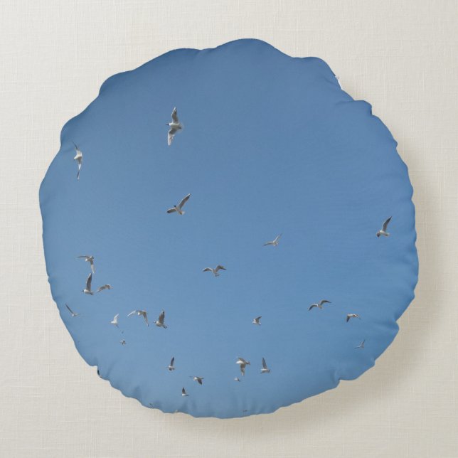 Almofada Redonda Travesseiro redondo com gaivotas voadoras (Verso)