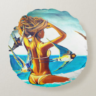 Almofada Redonda Travesseiro redondo com pintura única