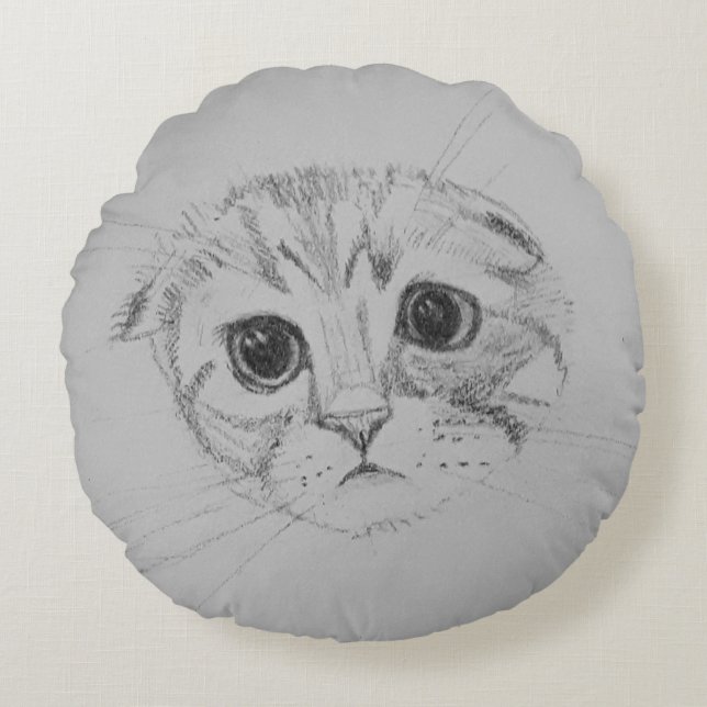 Almofada Redonda Travesseiro Redondo de Gatinho Scottish Fold (Frente)