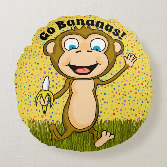 Almofada Redonda Travesseiro redondo de macacos felizes (Frente)