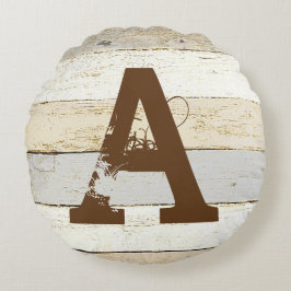 Almofada Redonda Travesseiro redondo de madeira rústica e letra