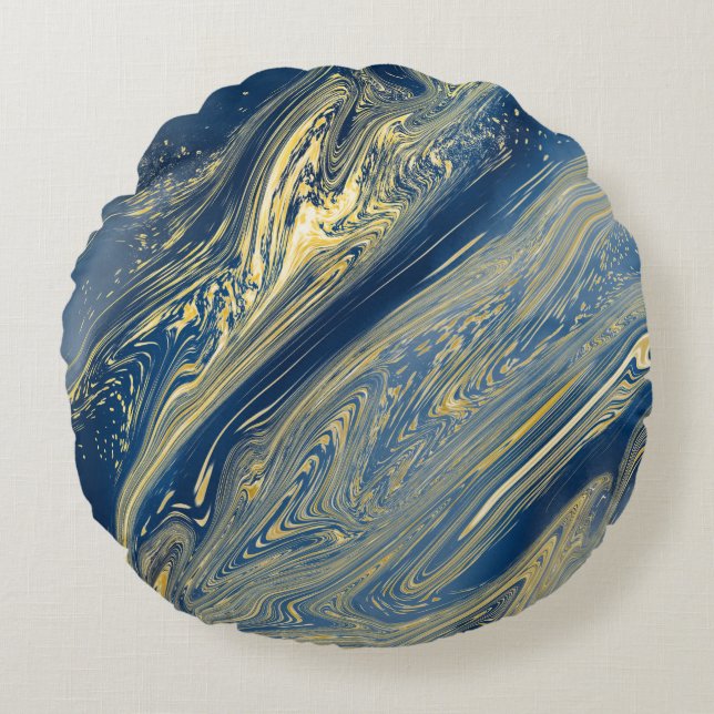 Almofada Redonda Travesseiro redondo, de metal azul e ouro (Frente)