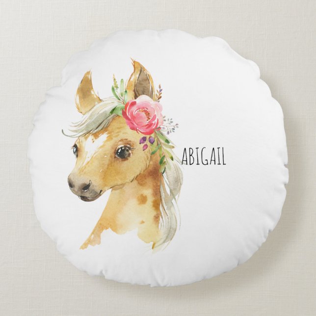 Almofada Redonda Travesseiro redondo de nome personalizado Pink Pon (Frente)