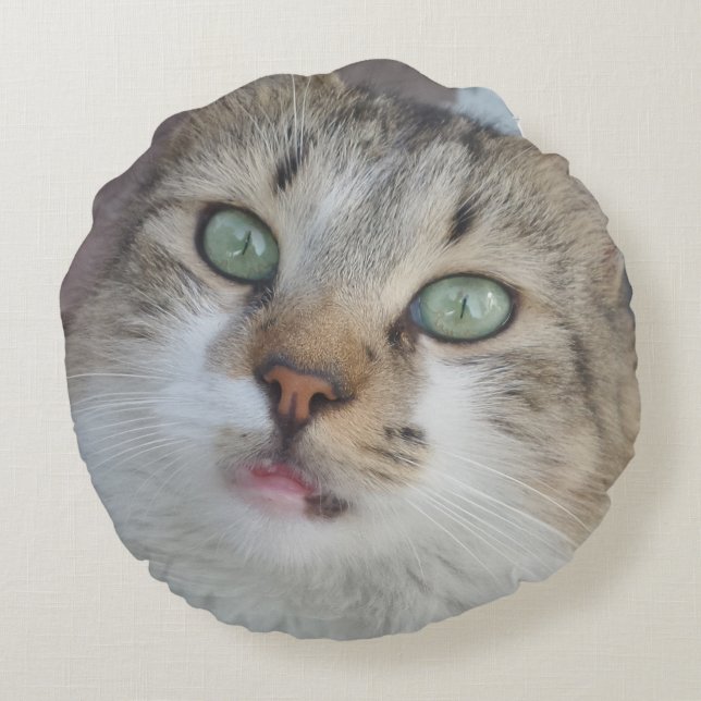 Almofada Redonda Travesseiro redondo de olhos de gato verde (Verso)