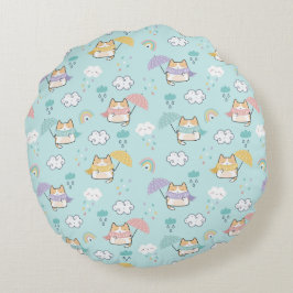 Almofada Redonda Travesseiro redondo de padrão de dia chuvoso e bon