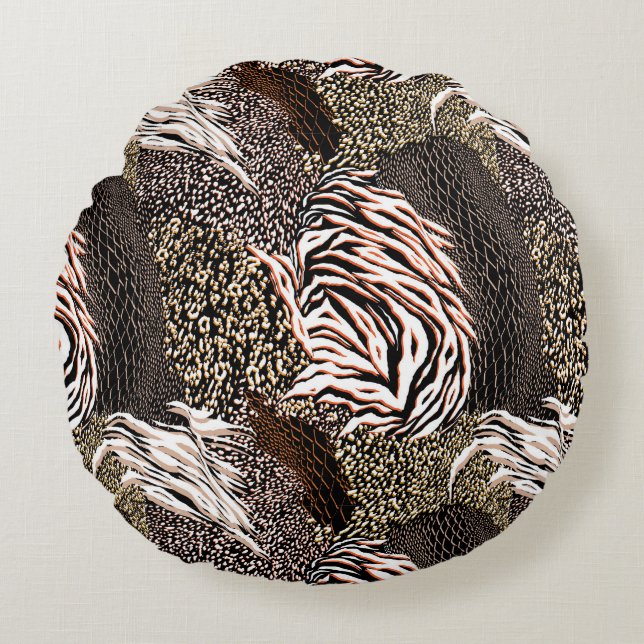 Almofada Redonda Travesseiro redondo de padrão de impressão animal (Frente)