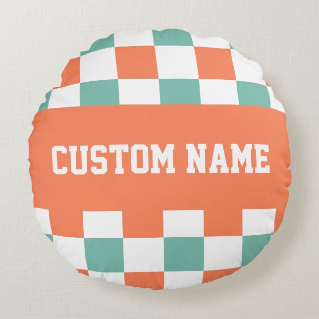 Almofada Redonda Travesseiro redondo de padrão do quadro de verific (Frente)