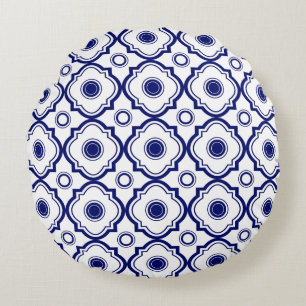 Almofada Redonda Travesseiro redondo de Quatrefoil Azul