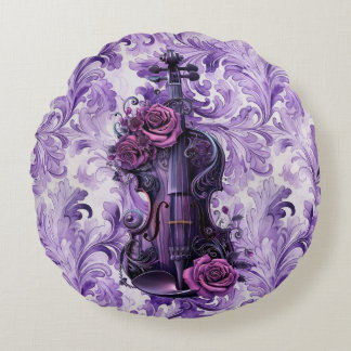 Almofada Redonda Travesseiro redondo de violino floral roxo e preto