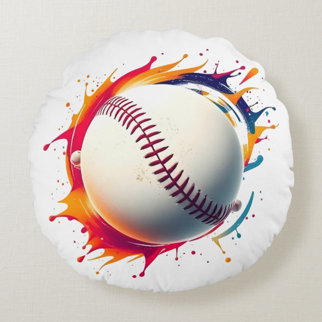 Almofada Redonda Travesseiro redondo - Design de BaseBall (Frente)