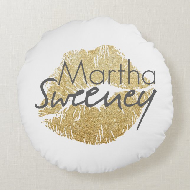 Almofada Redonda Travesseiro redondo dos lábios Dourados de Martha (Verso)