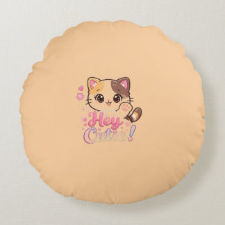 Almofada Redonda Travesseiro Redondo "Ei, Fofo" com Gato Kawaii Fof