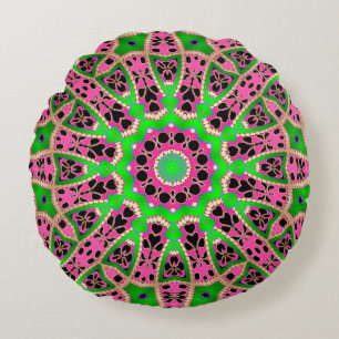 Almofada Redonda Travesseiro redondo Funky Bohemian Verde Rosa Mand