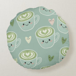 Almofada Redonda Travesseiro Redondo Kawaii Matcha Love Latte