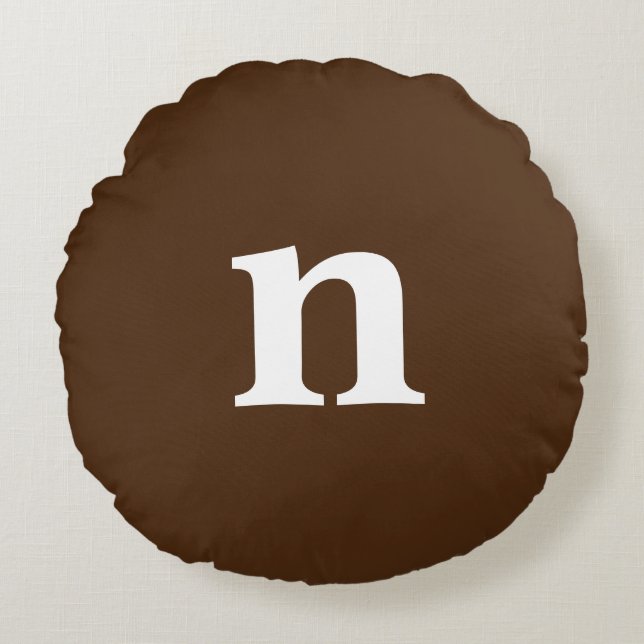 Almofada Redonda Travesseiro redondo Monograma castanho (Frente)