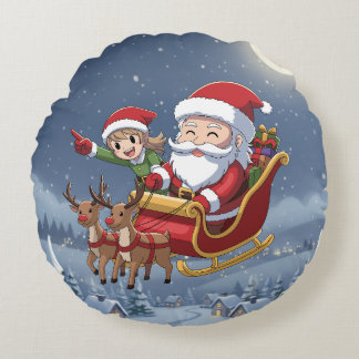 Almofada Redonda Travesseiro Redondo Natal Fofo Chibi Papai Noel e
