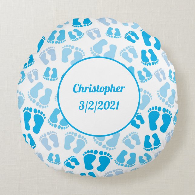 Almofada Redonda Travesseiro redondo personalizado Blue Baby Boy Fe (Frente)