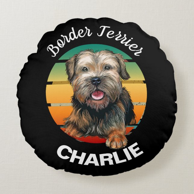 Almofada Redonda Travesseiro Redondo Personalizado Border Terrier (Frente)