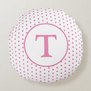 Almofada Redonda Travesseiro redondo Polka-Dot, Rosa-Rosa-Branco e 