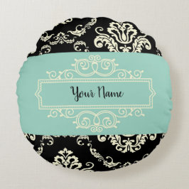 Almofada Redonda Travesseiro redondo preto e verde Damask personali