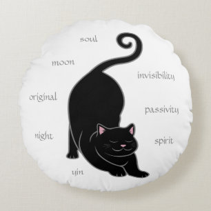 Almofada Redonda Travesseiro Redondo Preto Kitty Cat Yoga & Texto E