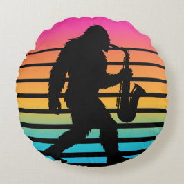 Almofada Redonda Travesseiro Redondo Retro Bigfoot Saxofone Pôr do
