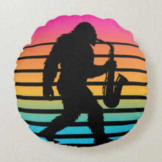 Almofada Redonda Travesseiro Redondo Retro Bigfoot Saxofone Pôr do