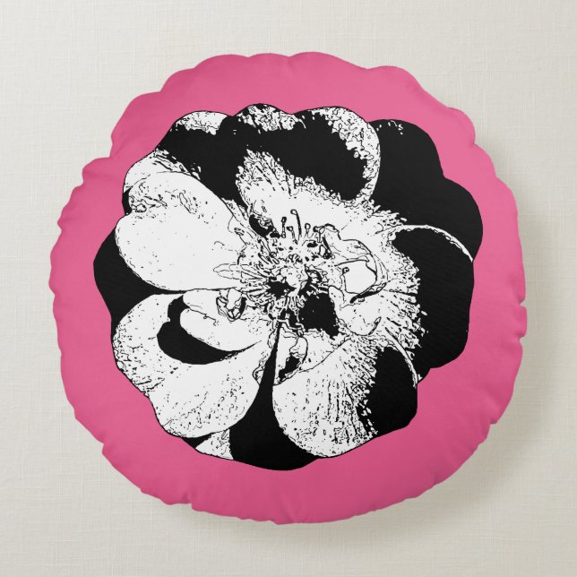 Almofada Redonda Travesseiro redondo, rosa e monocromático (Frente)