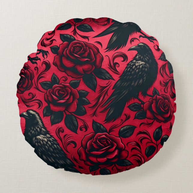 Almofada Redonda Travesseiro redondo Rosa Raven (Frente)