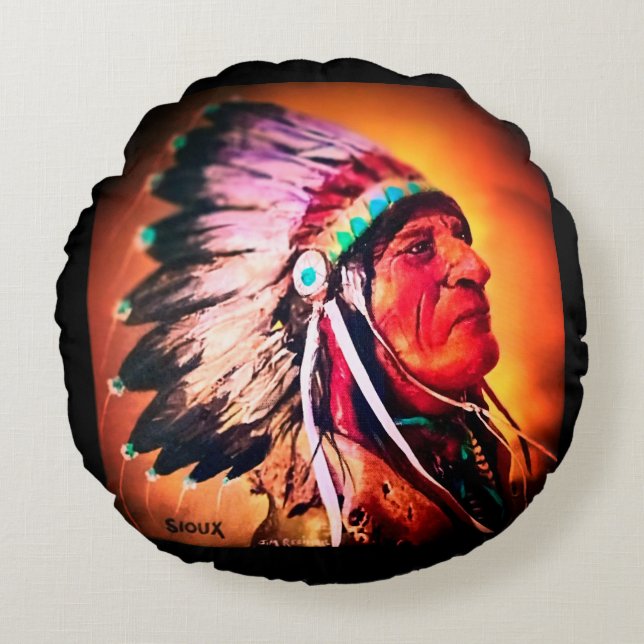 Almofada Redonda Travesseiro Redondo Sioux Chief (Frente)
