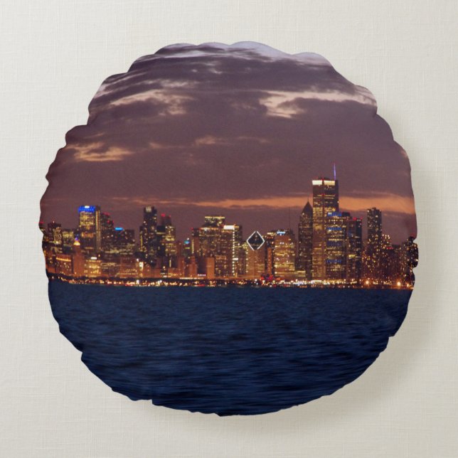 Almofada Redonda Travesseiro redondo Skyline Chicago (Frente)