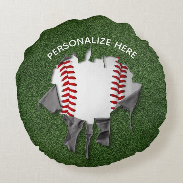 Almofada Redonda Travesseiro Redondo Torn Baseball (Verso)