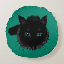 Travesseiro Redondo Verde com Gato Preto ou Escolh