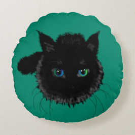 Almofada Redonda Travesseiro Redondo Verde com Gato Preto ou Escolh
