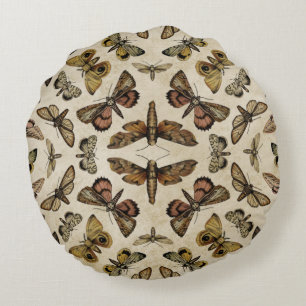 Almofada Redonda Travesseiro redondo Vintage Moths