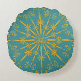 Almofada Redonda Travesseiro Retro Mandala Teal Round