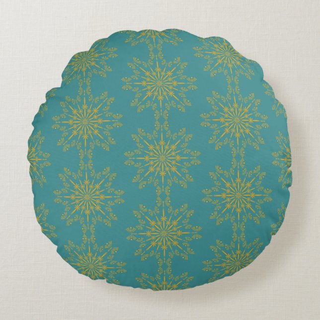 Almofada Redonda Travesseiro Retro Mandala Teal Round (Frente)