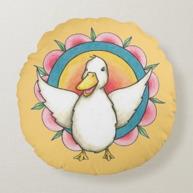 Almofada Redonda Travesseiro Ronda de Yaneshwari Feliz (Frente)