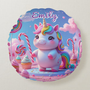 Almofada Redonda Travesseiro Round Candy Unicorn - Nome Editável