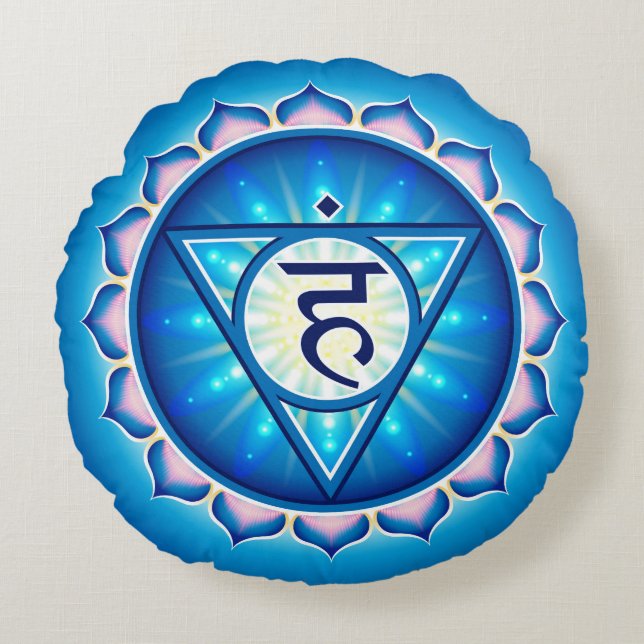 Almofada Redonda Travesseiro Round Chakra Vishuddha Yoga (Frente)