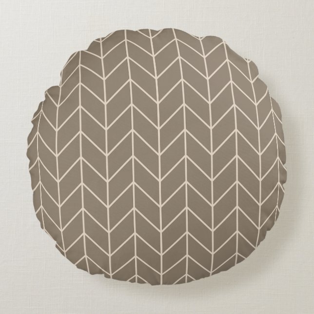 Almofada Redonda Travesseiro Taupe com Padrão Herringbone (Frente)