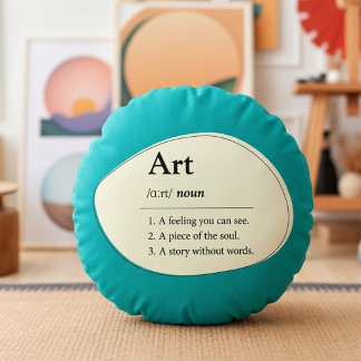Almofada Redonda Travesseiro Teal em estilo de dicionário de arte p